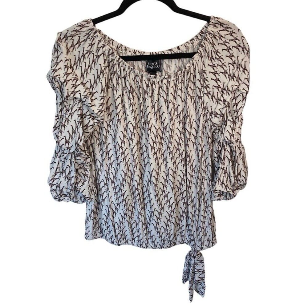 Coco‎ Bianco Giraffe Novelty Blouse 3/4 Sleeve Size Large